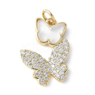 Brass Micro Pave Cubic Zirconia and Glass Pendants KK-F892-49G-1
