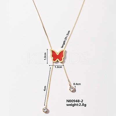 304 Stainless Steel Enamel Vintage Serpentine Chains Butterfly Pendant Necklaces IS8208-2-1