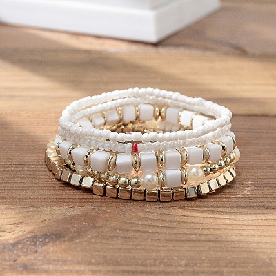 Bohemian Vacation Style Glass Beaded Stackable Stretch Bracelets Set for Women OD2918-2-1