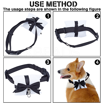 Black Polyester Bowknot Velvet Ring Pillows with Nylon Strong Dog Leash for Pet HJEW-DR00255-1