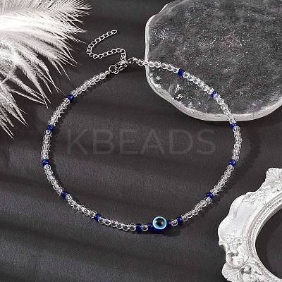 Resin Evil Eye & Acrylic Beaded Necklace for Women NJEW-JN04638-1