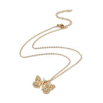 Initial Letter with Butterfly Pendant Necklace NJEW-C026-01G-N-1