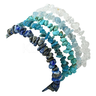 5Pcs 5 Styles Natural Quartz Crystal & Lapis Lazuli & Apatite & Aquamarine & Howlite Chip Beaded Stretch Bracelet Sets BJEW-JB10839-1