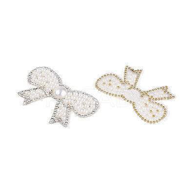 Bowknot Hotfix Rhinestone & Imitation Pearl Trimming DIY-T004-02-1