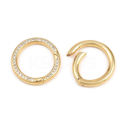Brass Micro Pave Clear Cubic Zirconia Spring Gate Rings KK-H292-06G-1