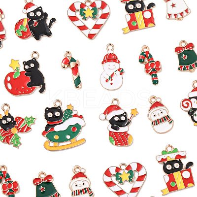 30Pcs 15 Styles Christmas Alloy Enamel Pendants XMAS-FS0001-01-1