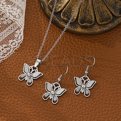 Butterfly 304 Stainless Steel Dangle Earrings & Pendant Necklaces Sets for Women FS-WG10669-03-1