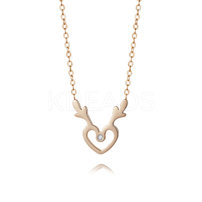 Deer Antler Heart 304 Stainless Steel Rhinestone Pendant Necklaces DZ8057-1