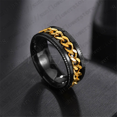 202 Stainless Steel Chains Rotating Finger Ring PW-WG67706-40-1