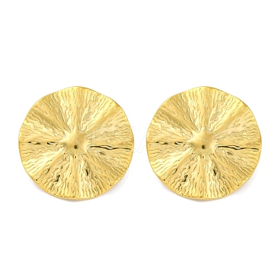 Ion Plating(IP) 304 Stainless Steel Textured Flat Round with Sun Stud Earrings EJEW-D281-25G-1