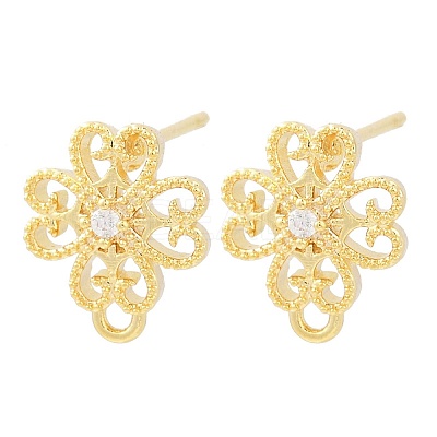 Brass Micro Pave Clear Cubic Zirconia Stud Earring Findings KK-Z099-01G-01-1