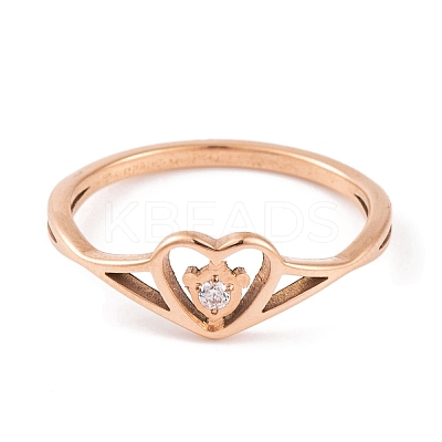 PVD Vacuum Plating Heart 304 Stainless Steel Finger Ring for Women RJEW-C086-15-RG-1