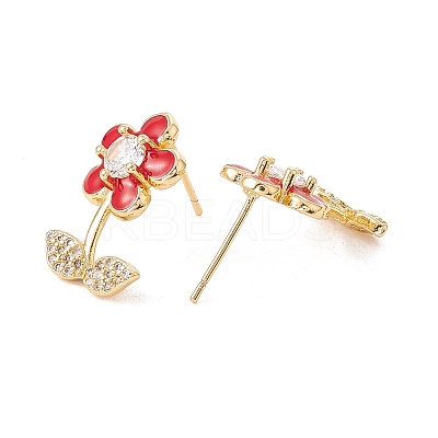 Enamel Flower of Life Stud Earrings with Clear Cubic Zirconia EJEW-I266-12G-03-1