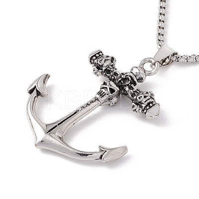 Alloy Skull Anchor Pendant Necklace with 201 Stainless Steel Box Chains LS-NJEW-E016-07AS-1