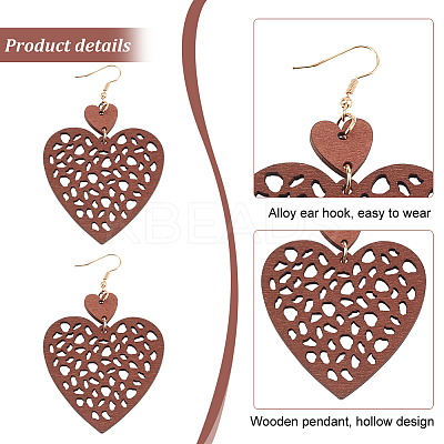 6 Pairs 6 Styles Wood Dangle Earrings with Iron Earring Pins EJEW-AN0004-60-1