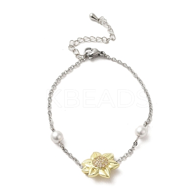 Sunflower Brass Cubic Zirconia Link Bracelets LS-BJEW-A004-01-1