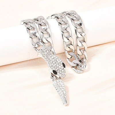 Alloy Rhinestone Snake Cuban Link Chain Necklaces for Women WGC9FDE-04-1