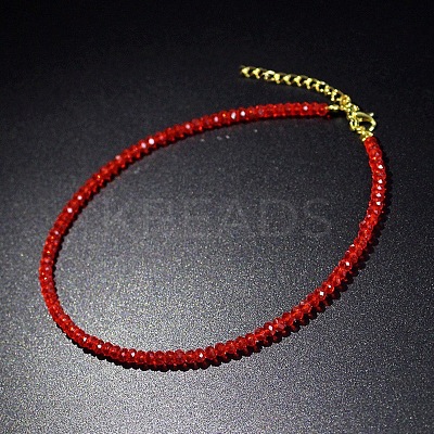 Glass Faceted Rondelle Beaded Choker Necklaces with Zinc Alloy End Chains BU2410-2-1