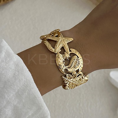 Ocean Theme 304 Stainless Steel Cuff Bangles for Women BJEW-Z171-01G-02-1