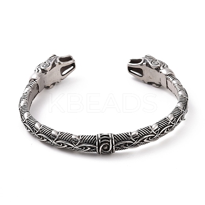 304 Stainless Steel Dragon Open Cuff Bangle for Men Women BJEW-M230-02AS-1