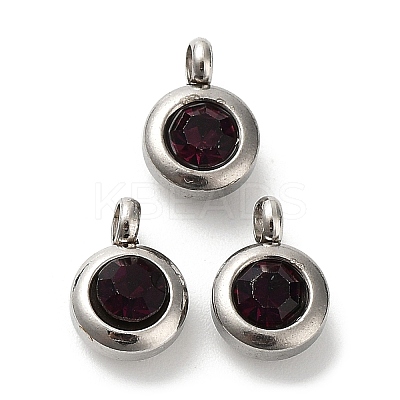 Trendy Original Color 304 Stainless Steel Grade A Rhinestone Flat Round Charm Pendants RB-M030-06W-1
