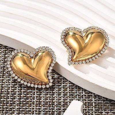 Heart 304 Stainless Steel Micro Pave Clear Cubic Zirconia Stud Earrings EJEW-V016-01G-01-1
