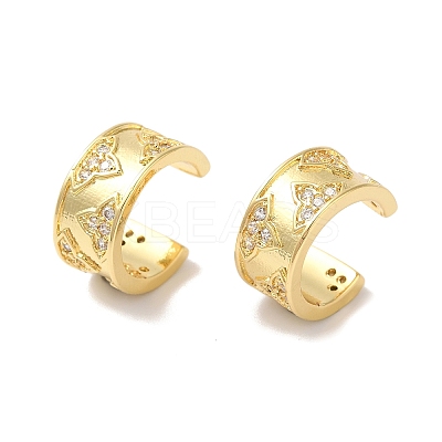 Ring with Leaf Brass Micro Pave Cubic Zirconia Cuff Earrings for Women EJEW-P281-07G-1