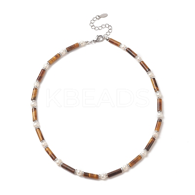 Natural Tiger Eye & Pearl & Crystal Rhinestone Beaded Necklace for Women NJEW-JN04209-03-1