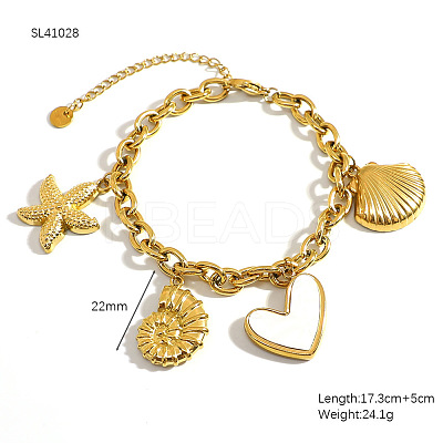 304 Stainless Steel & Natural Shell Charm Bracelets WGD3A98-01-1