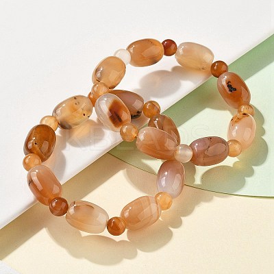 Natural Agate Bead Stretch Bracelets G-P570-01A-1