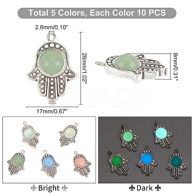 50Pcs 5 Colors Synthetic Luminous Stone Pendants PALLOY-PH0001-97-1