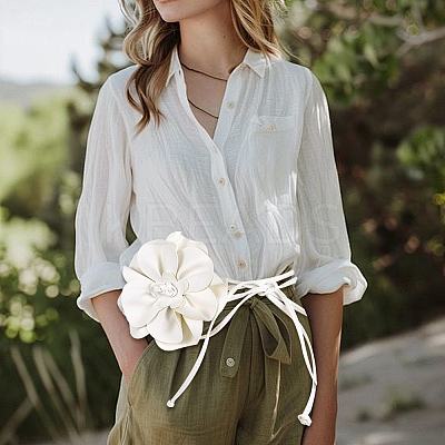 Flower PU Leather Wrap Waist Belts for Women AJEW-WH20816-058B-1