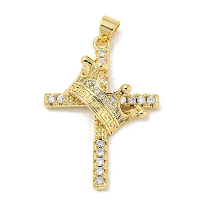 Rack Plating Brass Micro Pave Cubic Zirconia Pendants KK-F869-10G-1