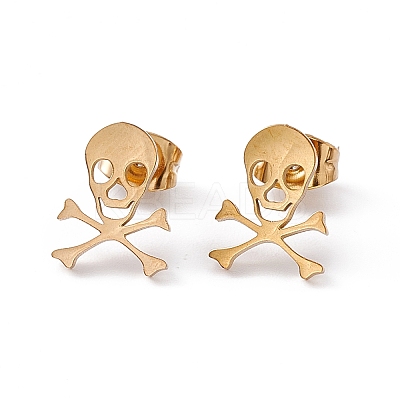 304 Stainless Steel Tiny Hollow Out Skull Stud Earrings for Women STAS-A065-07G-1