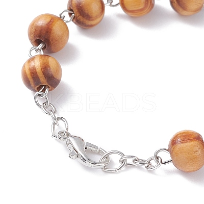 Religious Prayer Pine Wood Beaded Rosary Bracelet BJEW-O140-02P-1