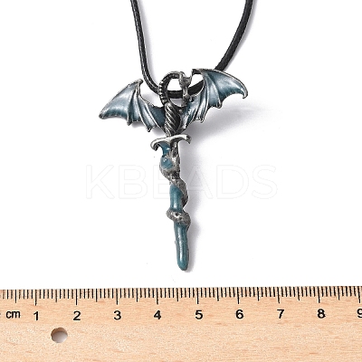Alloy Enamel Dragon Wrapped Sword Pendant Necklaces NJEW-V005-02P-02-1