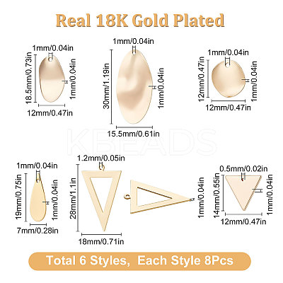 48Pcs 6 Style Brass Pendants KK-BBC0003-26-1