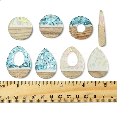 16Pcs 8 Styles Transparent Resin & White Wood Pendants RESI-FS0001-82-1