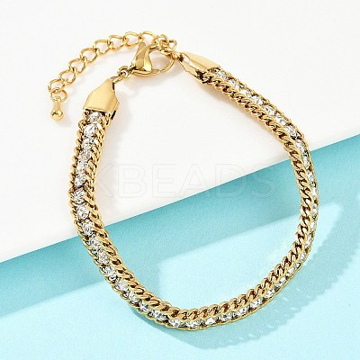 304 Stainless Steel Curb Chain Bracelets for Women BJEW-G747-05G-1