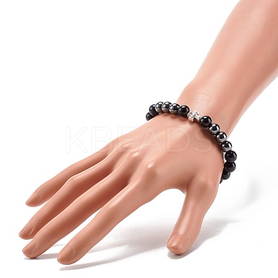 Natural Obsidian & Non-Magnetic Synthetic Hematite Round Beads Energy Stretch Bracelet for Men Women BJEW-JB06968-04-1