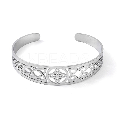 Non-Tarnish Hollow Out Knot 304 Stainless Steel Open Cuff Bangles for Women LS-BJEW-G701-02P-1