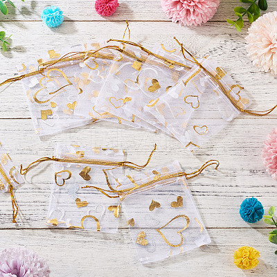 50Pcs Heart Printed Organza Bags OP-TADJ0001-01H-1