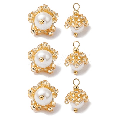 Cylinder Seed Beaded Flower Pendants PALLOY-MZ00705-1