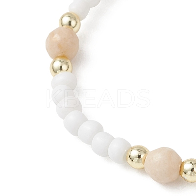 Natural Fossil & Glass Round Beaded Stretch Bracelets for Women BJEW-JB13308-01-1