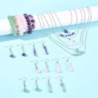 24Pair 316 Surgical Stainless Steel Dangle Earring & 304 Stainless Steel Necklaces & Beads Bracelets SJEW-FS00007-1