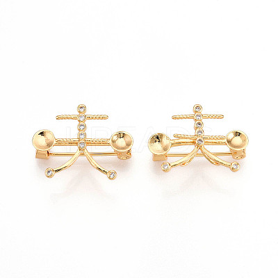Brass Micro Pave Cubic Zirconia Brooch Findings KK-N258-19G-1