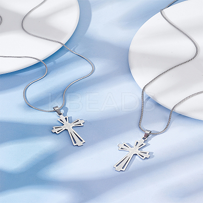 2Pcs 304 Stainless Steel Cross Pendants STAS-LP0002-80-1