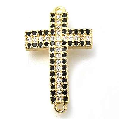 Brass Pave Black & Clear Cubic Zirconia Connector Charms KK-M101-02I-G01-1