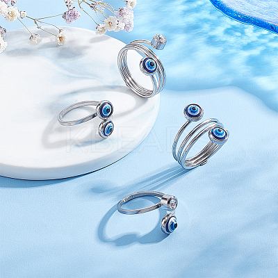 4Pcs 4 Style Resin Evil Eye Cuff Rings RJEW-PH0001-11-1