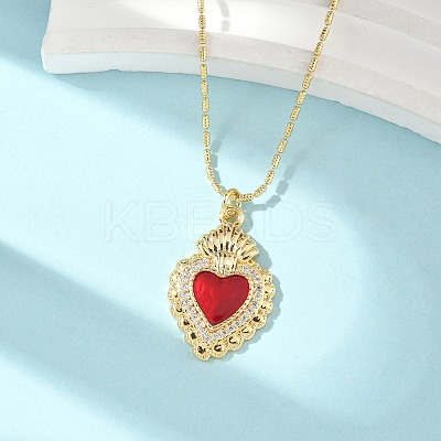 Brass Micro Pave Clear Cubic Zirconia Scared Heart Pendant Necklaces NJEW-D306-05G-1